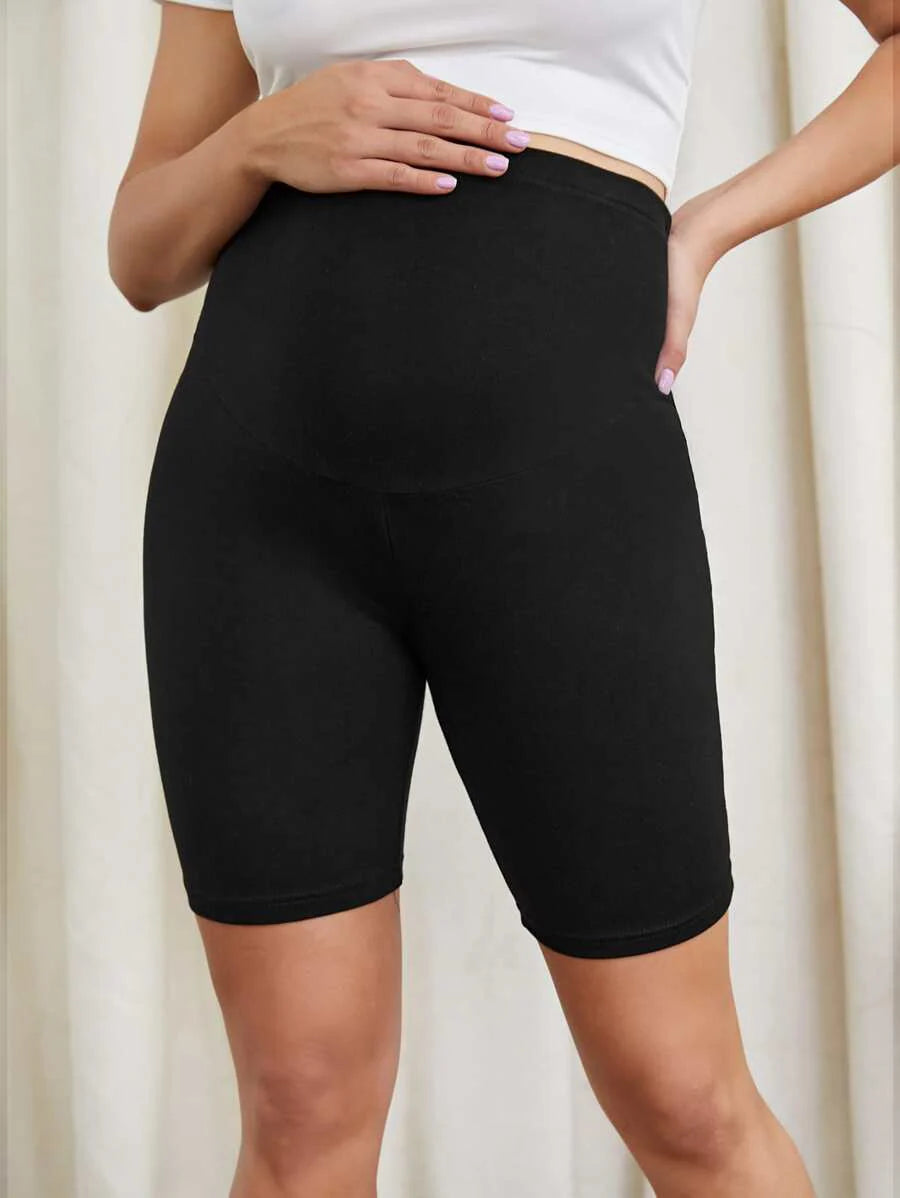 Maternity Wide Waistband Biker Shorts - High Stretch Pregnancy Activewear