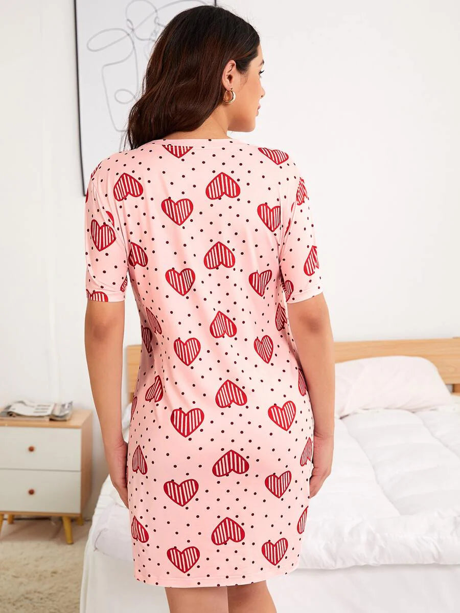 Maternity Heart Letter Print Nightdress Women Nursing Sleepwear Pregnancy Nightgown