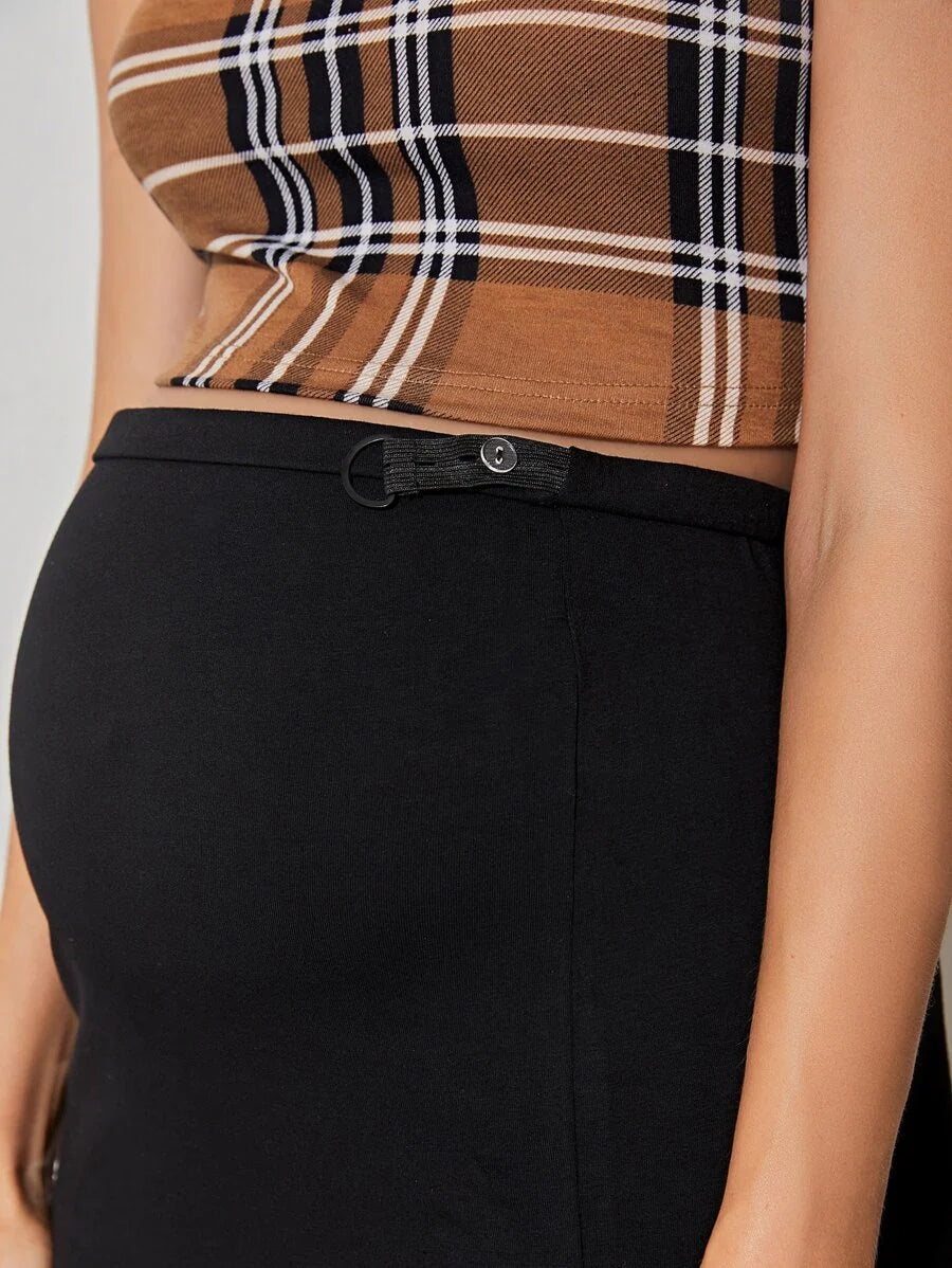 Maternity Solid High Waist Bodycon Skirt with Side Split Comfortable Skinny Fit Cotton Mini Skirt for Casual Everyday Wear