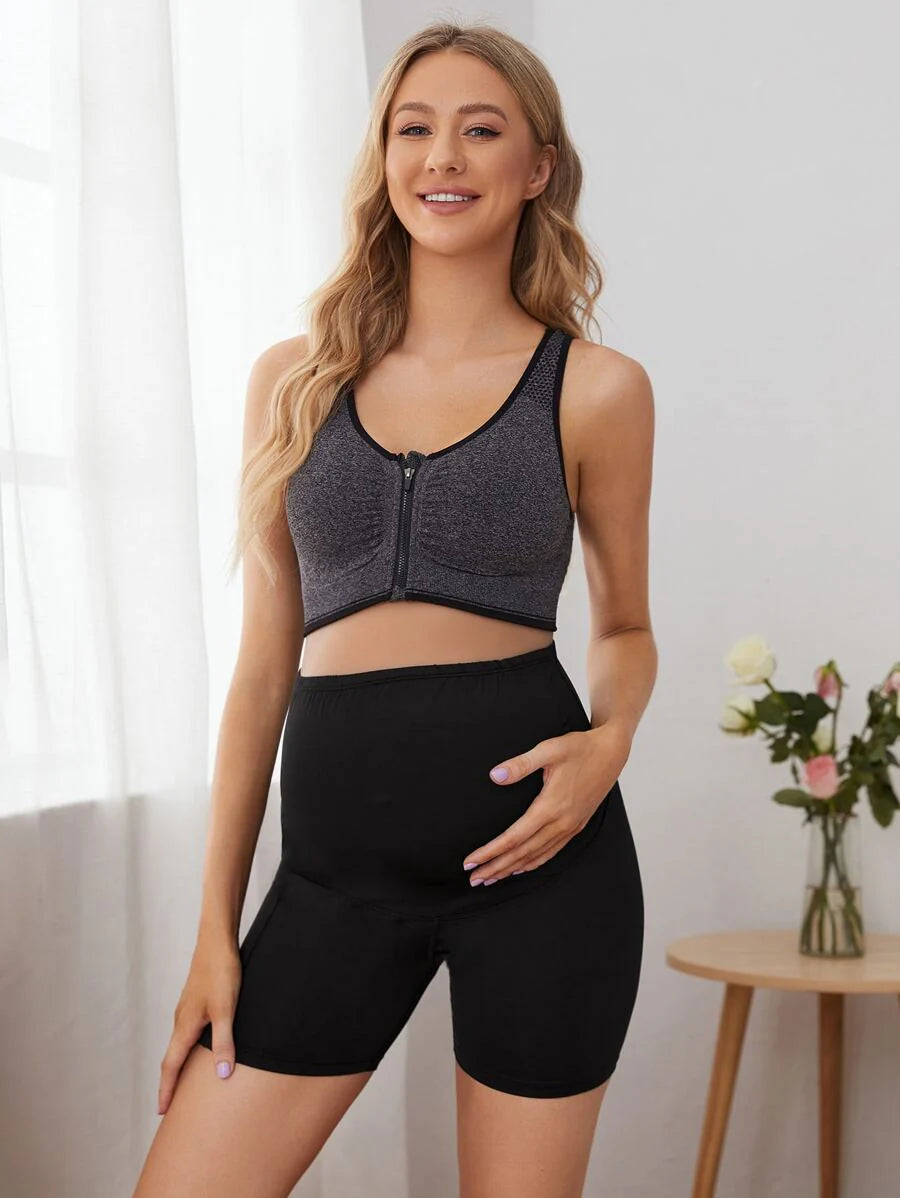 Maternity Biker Shorts - Phone Pocket, High Waist, Skinny Fit, High Stretch, Black