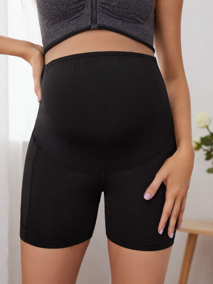 Maternity Biker Shorts - Phone Pocket, High Waist, Skinny Fit, High Stretch, Black