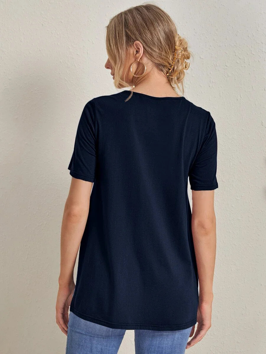 Maternity Split Side Solid Tee - Casual Short Sleeve Pregnancy T-Shirt