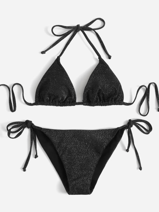 Swim Vcay Summer Beach Sparkly Glitter Halter Triangle Bikini