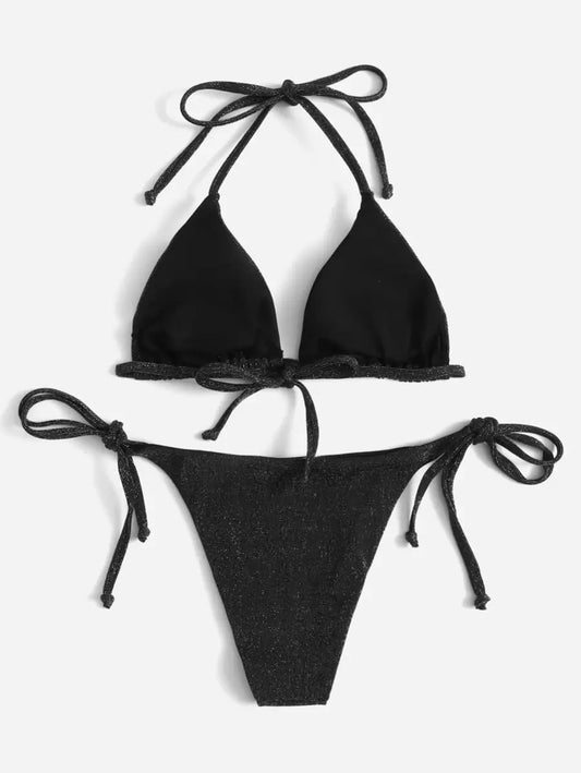 Swim Vcay Summer Beach Sparkly Glitter Halter Triangle Bikini