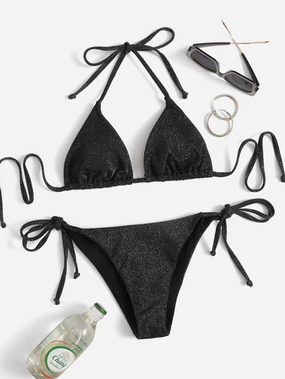 Swim Vcay Summer Beach Sparkly Glitter Halter Triangle Bikini