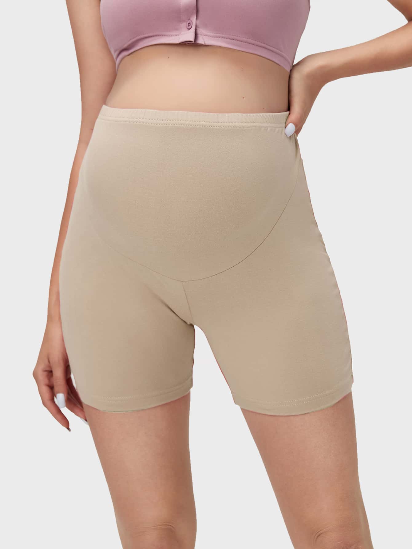 Maternity Solid Biker Shorts - High Waist Comfortable Pregnancy Fit