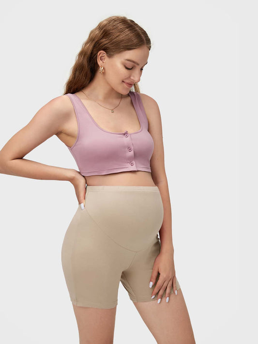 Maternity Solid Biker Shorts - High Waist Comfortable Pregnancy Fit