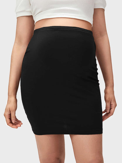 Maternity High Waist Bodycon Skirt Solid Black Skinny Short Pencil Skirt with Side Split for Casual Wear