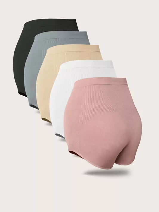 Maternity 5 Pack Solid Ribbed Knit Panties Soft Stretch Comfortable Pregnancy Underwear for Mothers