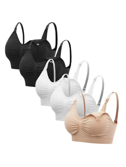 5-Pack Maternity Nursing Bra Set Women Solid Ruched Comfortable Breastfeeding Support Bra