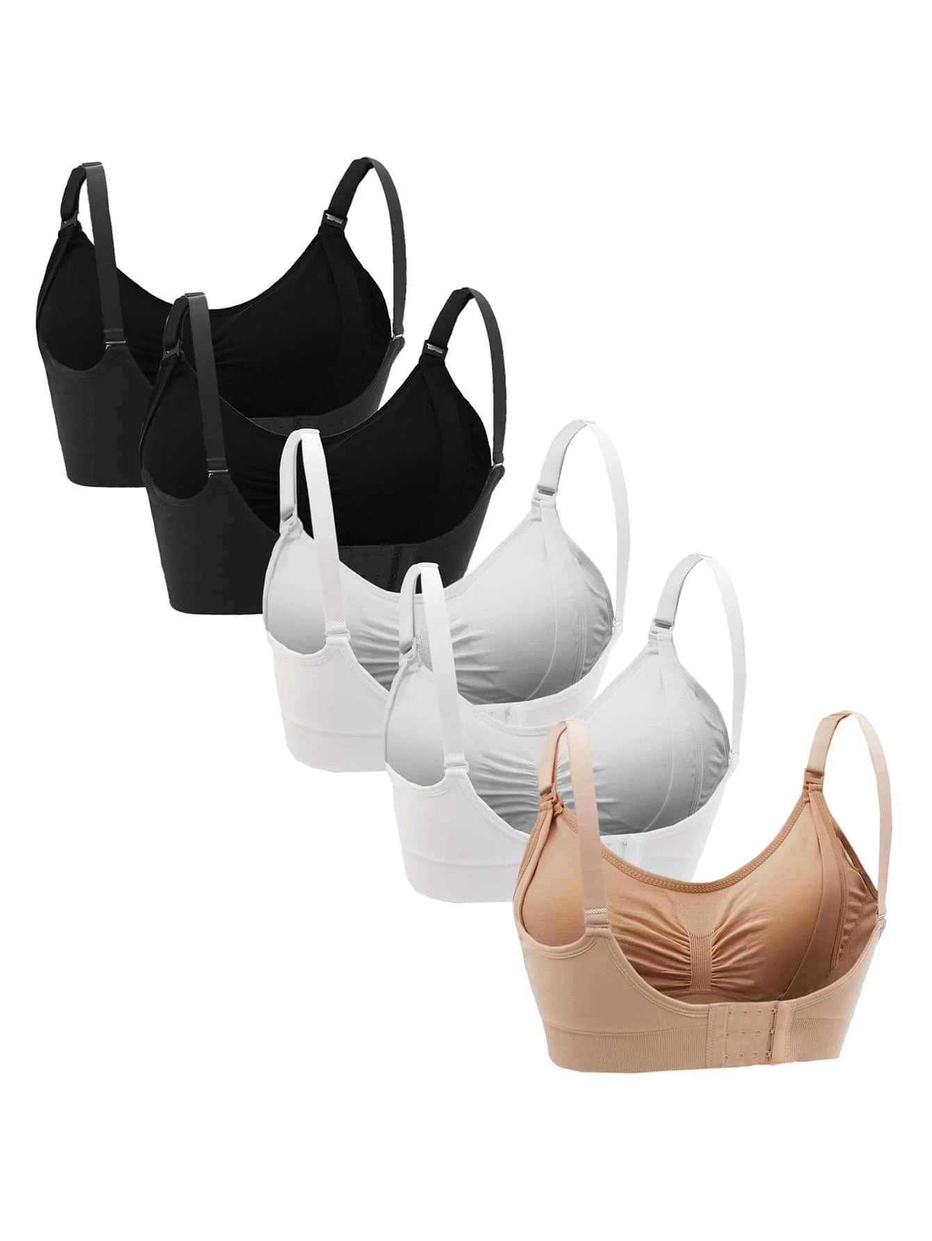 5-Pack Maternity Nursing Bra Set Women Solid Ruched Comfortable Breastfeeding Support Bra