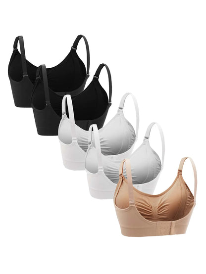 5-Pack Maternity Nursing Bra Set Women Solid Ruched Comfortable Breastfeeding Support Bra