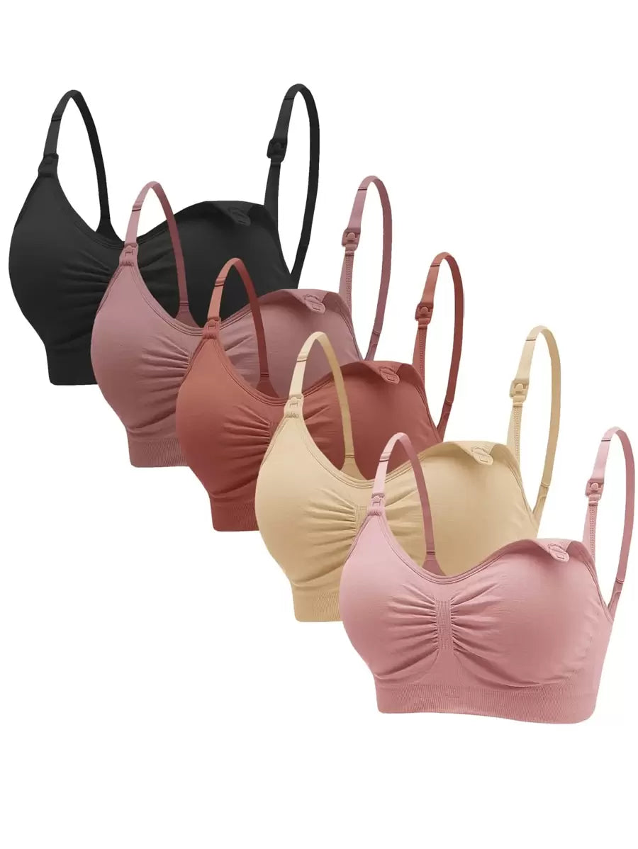 5-Pack Maternity Nursing Bra Set Women Solid Ruched Comfortable Breastfeeding Support Bra