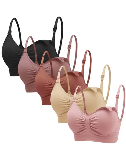 5-Pack Maternity Nursing Bra Set Women Solid Ruched Comfortable Breastfeeding Support Bra