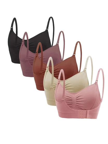 5-Pack Maternity Nursing Bra Set Women Solid Ruched Comfortable Breastfeeding Support Bra