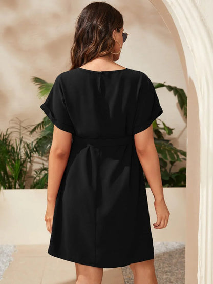 Maternity Short Batwing Sleeve Belted Tunic Dress, Casual High Waist Round Neck Flared Mini Outfit for Daily Wear, Apricot