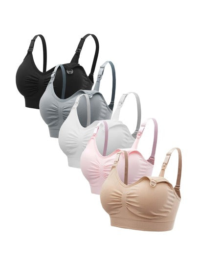 5-Pack Maternity Nursing Bra Set Women Solid Ruched Comfortable Breastfeeding Support Bra