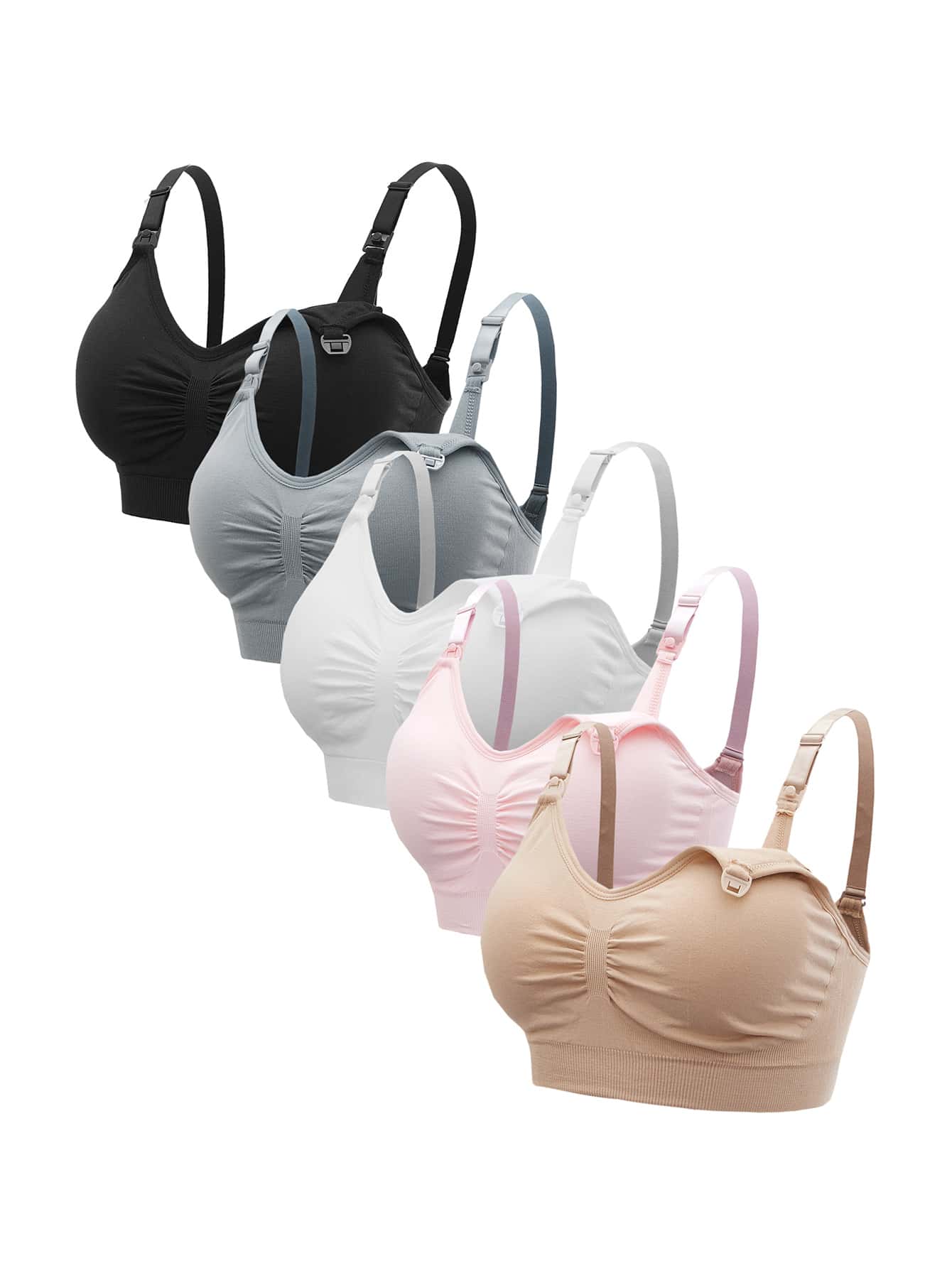 5-Pack Maternity Nursing Bra Set Women Solid Ruched Comfortable Breastfeeding Support Bra