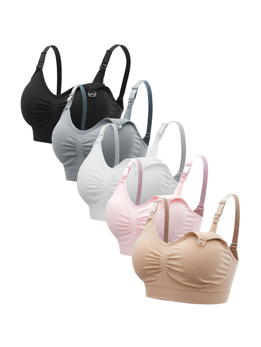 5-Pack Maternity Nursing Bra Set Women Solid Ruched Comfortable Breastfeeding Support Bra