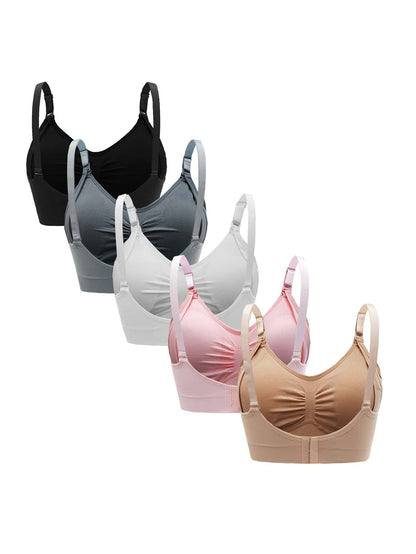 5-Pack Maternity Nursing Bra Set Women Solid Ruched Comfortable Breastfeeding Support Bra