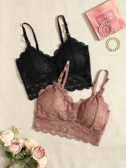 Maternity Bralette 2 Pack - Floral Lace Wireless Lingerie Soft Stretch Nursing, Pregnancy Postpartum