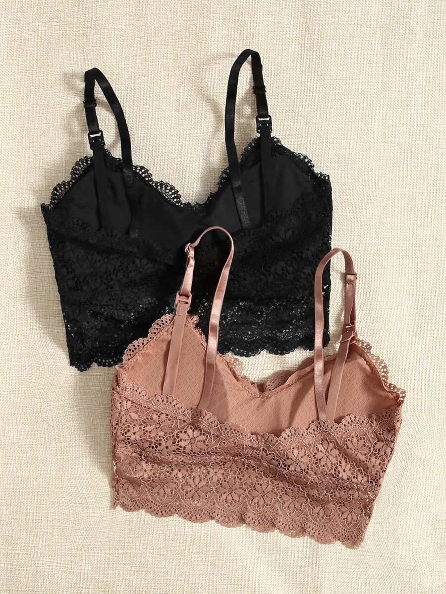 Maternity Bralette Set 2 Pack - Floral Lace Wireless Comfortable Breastfeeding, Nursing Bra