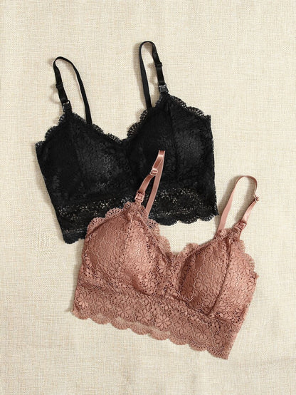 Maternity Bralette 2 Pack - Floral Lace Wireless Lingerie Soft Stretch Nursing, Pregnancy Postpartum