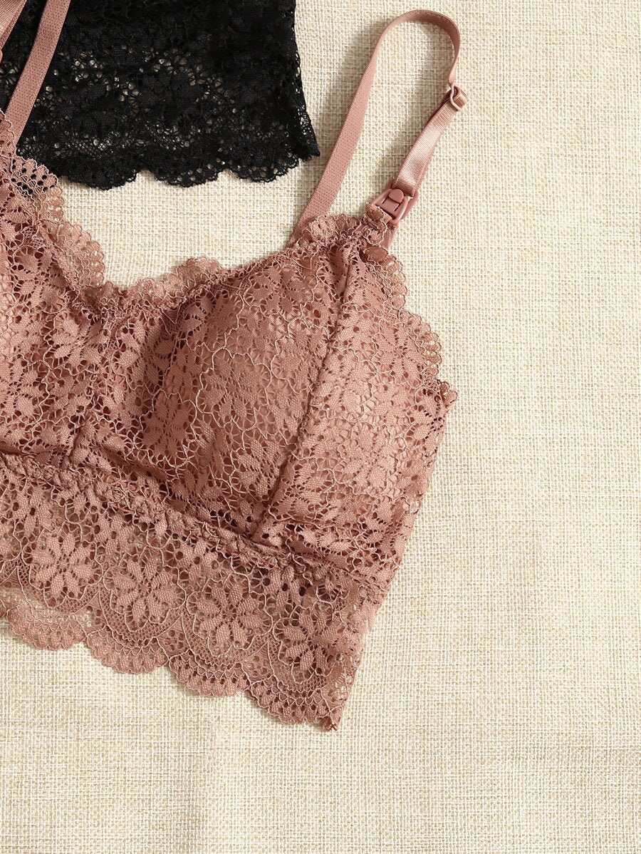 Maternity Bralette 2 Pack - Floral Lace Wireless Lingerie Soft Stretch Nursing, Pregnancy Postpartum