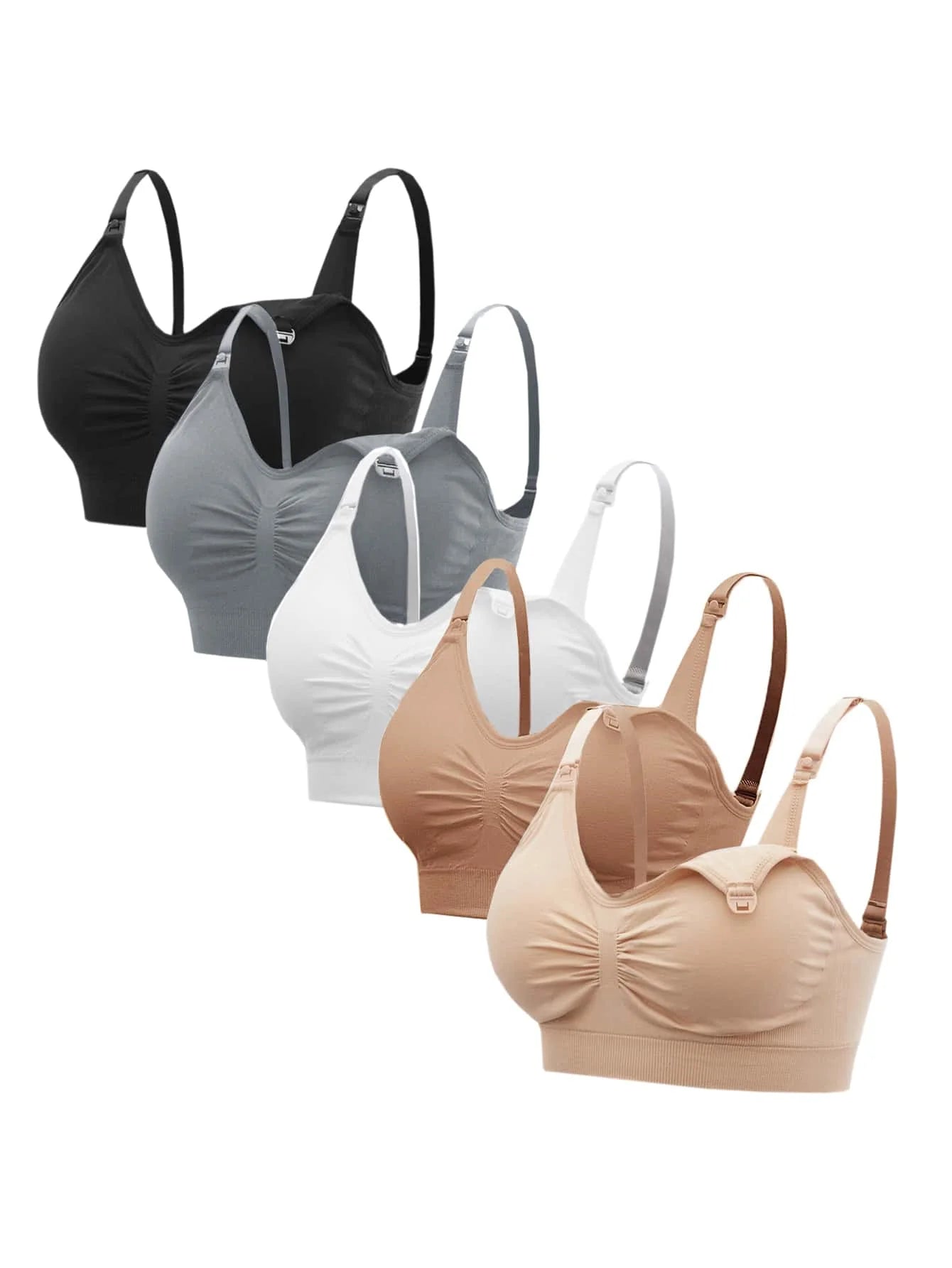 5-Pack Maternity Nursing Bra Set Women Solid Ruched Comfortable Breastfeeding Support Bra
