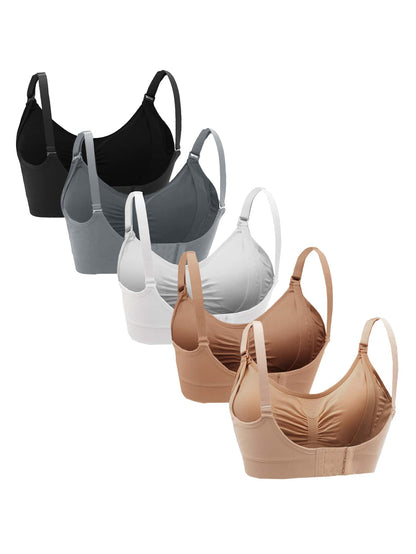 5-Pack Maternity Nursing Bra Set Women Solid Ruched Comfortable Breastfeeding Support Bra