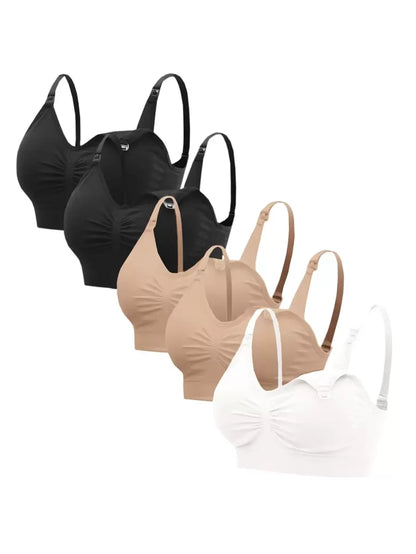 5-Pack Maternity Nursing Bra Set Women Solid Ruched Comfortable Breastfeeding Support Bra