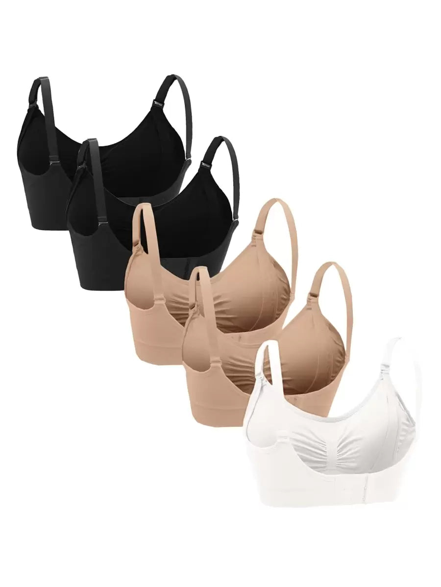 5-Pack Maternity Nursing Bra Set Women Solid Ruched Comfortable Breastfeeding Support Bra