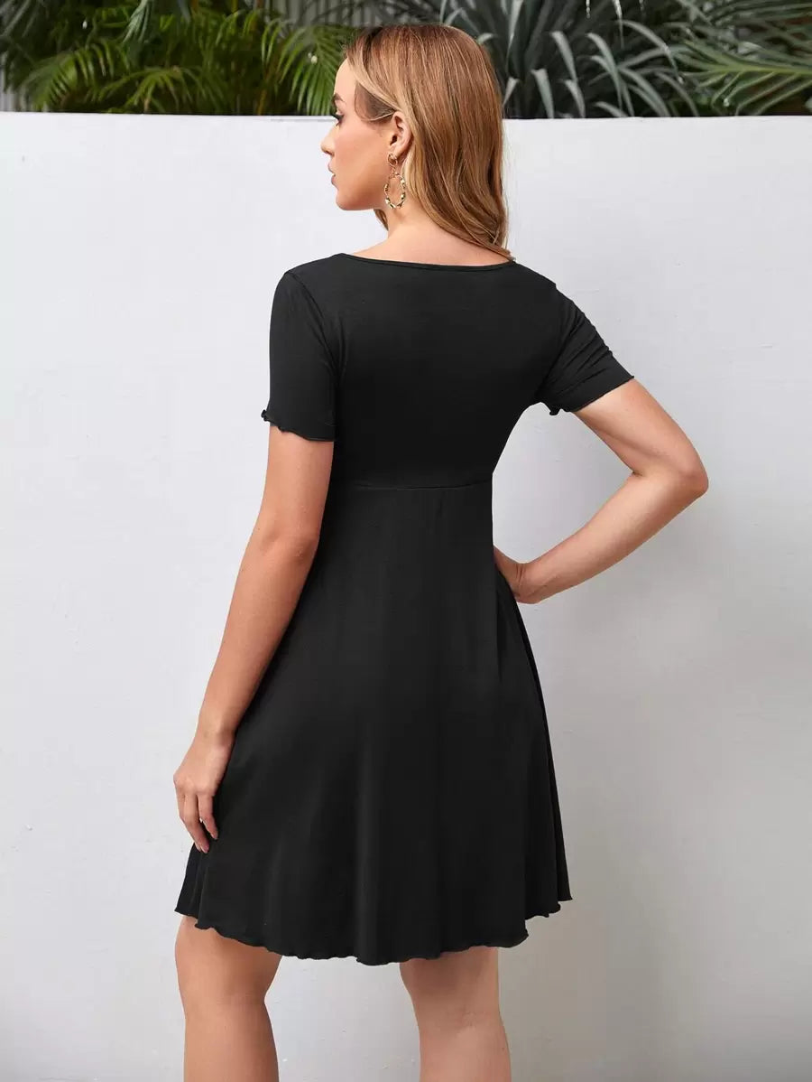 Army Green Maternity V Neck Ruched Drawstring A-Line Dress - Short Sleeve High Waist Flared Beach Mini Dress