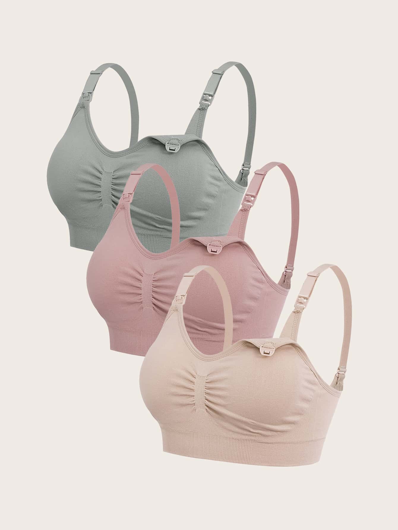 3PCS Maternity Nursing Bras Set Women Simple Solid Color Comfortable Breastfeeding Bra Set