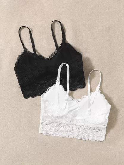 Maternity Bralette Set 2 Pack - Floral Lace Wireless Comfortable Breastfeeding, Nursing Bra