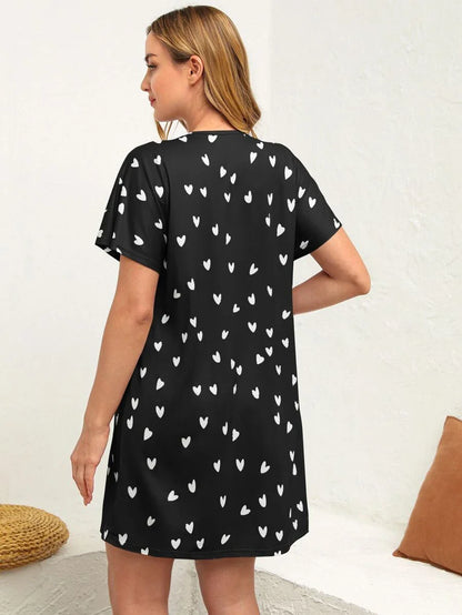 Maternity Heart Print Batwing Sleeve Nursing Nightdress Women Breastfeeding Sleepwear Nightgown