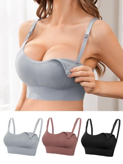 3-Pack Seamless Nursing Bra Set - High Rise Wireless Maternity Bras with Adjustable Straps and Medium Stretch
