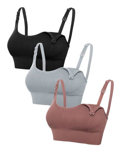 3-Pack Seamless Nursing Bra Set - High Rise Wireless Maternity Bras with Adjustable Straps and Medium Stretch