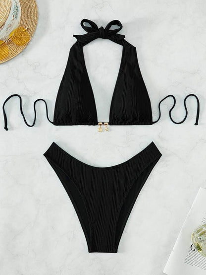 Swim Vcay Swim Suits For Women Summer Beach Chain Linked Halter Triangle Bikini Set