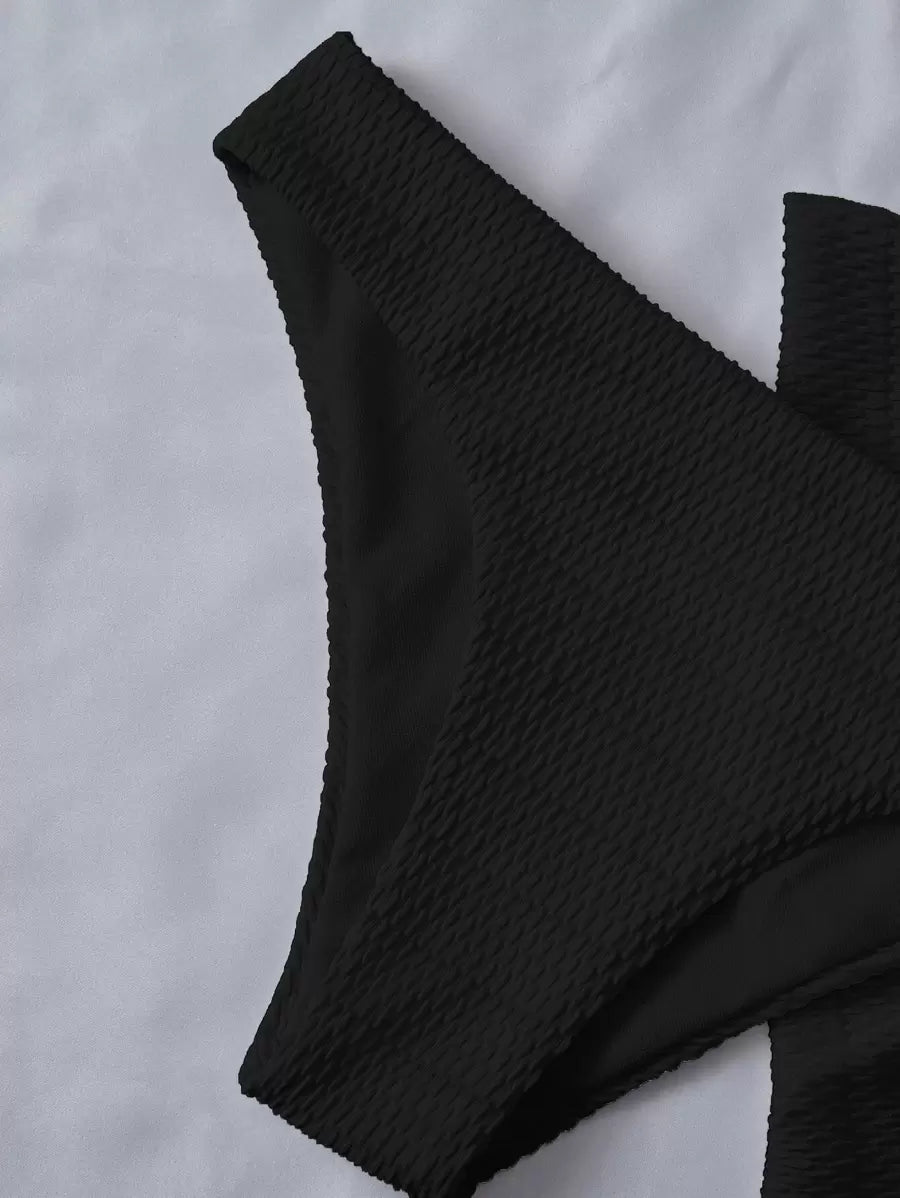 Swim Vcay Summer Beach Plain Halter Triangle Bikini Set With Beach Skirt