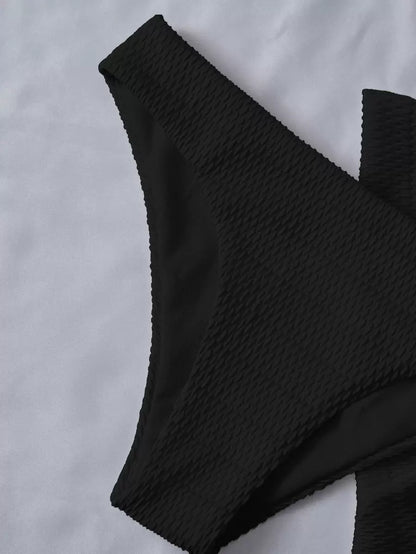 Swim Vcay Summer Beach Plain Halter Triangle Bikini Set With Beach Skirt