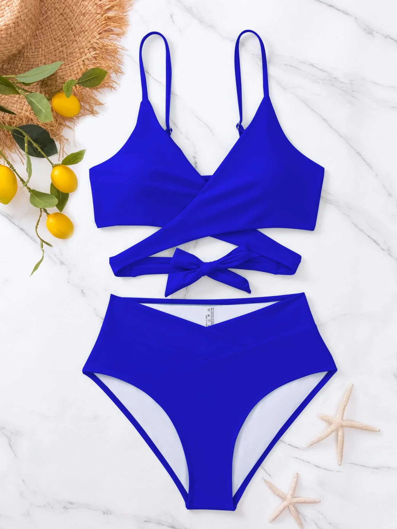 Women's Minimalist Solid Bikini Set - Halter, Criss Cross, High Waist, Red