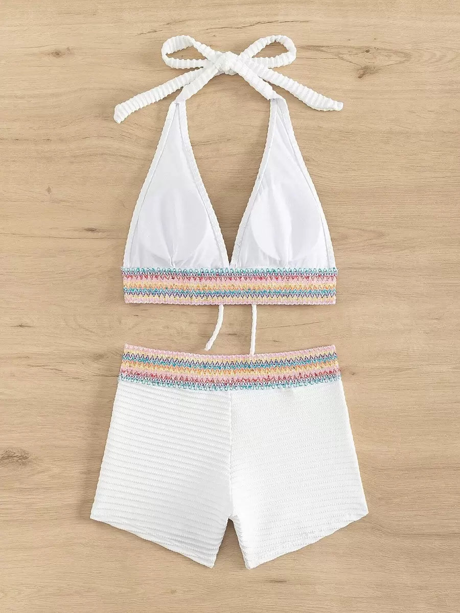 Women's 2-Piece Lace-Up Bikini Set - Twist Halter, Tie Back, High Waist Shorts, Mint Green