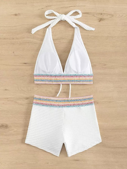Women's 2-Piece Lace-Up Bikini Set - Twist Halter, Tie Back, High Waist Shorts, Mint Green