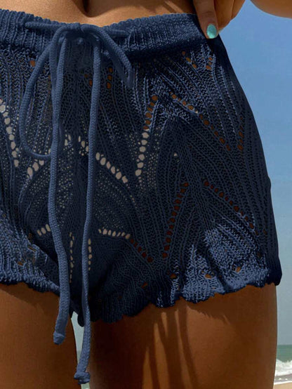 Swim Vcay Summer Beach Hollow Out Drawstring Waist Cover Up Shorts