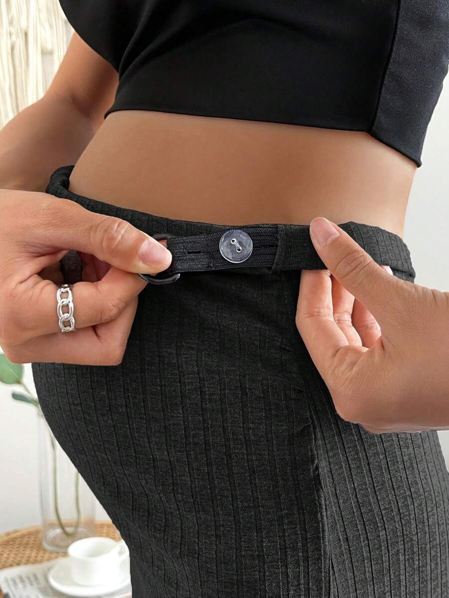High Waist Ribbed Knit Pencil Skirt with Back Split Plain Casual Skinny Long Skirt for Daily Wear and Minimalist Style