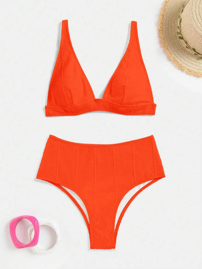 Swim Vcay Summer Beach Textured High Waisted Bikini Set, Bathing Suit