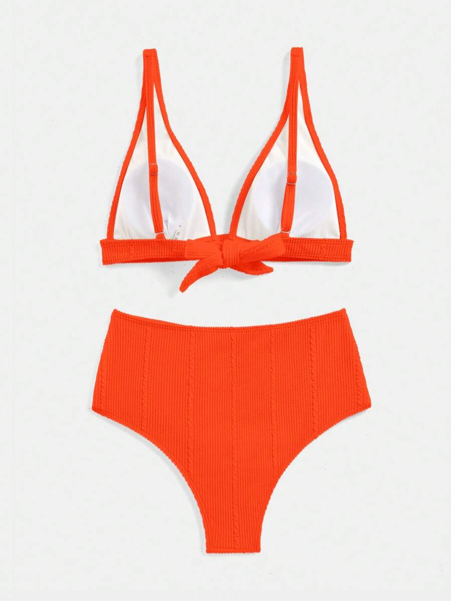 Swim Vcay Summer Beach Textured High Waisted Bikini Set, Bathing Suit
