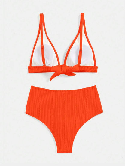 Swim Vcay Summer Beach Textured High Waisted Bikini Set, Bathing Suit