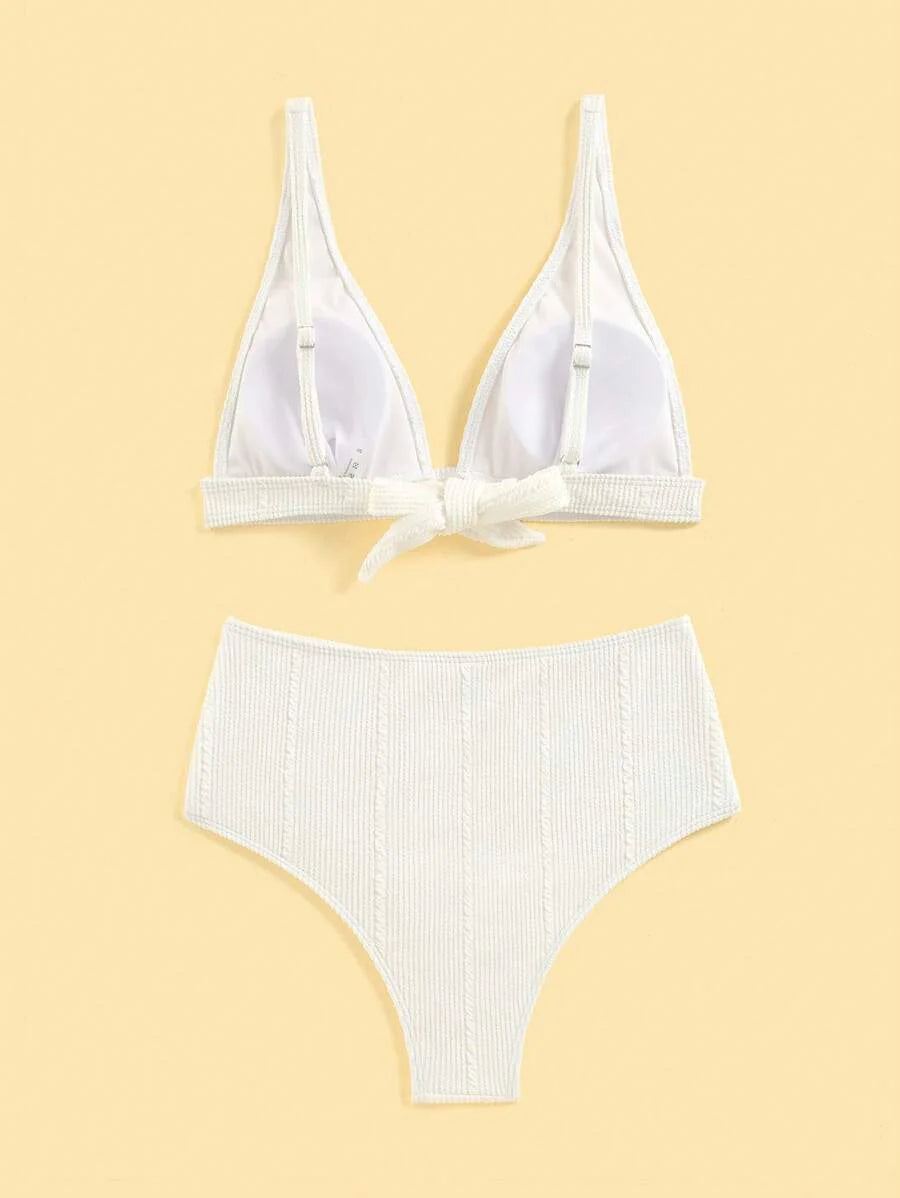 Swim Vcay Summer Beach Textured High Waisted Bikini Set, Bathing Suit